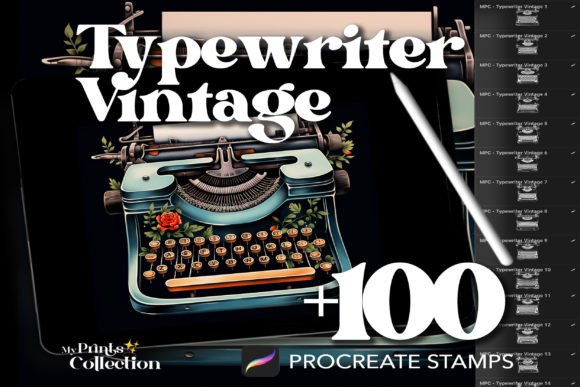 100 Procreate Typewriter Vintage Stamps