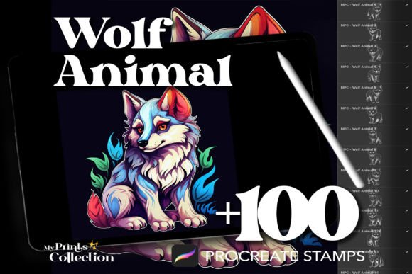 100 Procreate Wolf Stamps