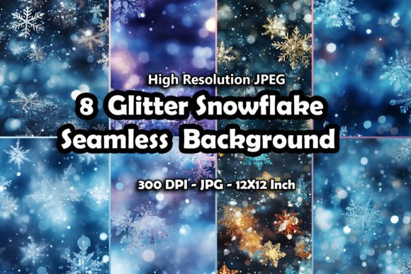 8 Glitter Snowflake Seamless Background
