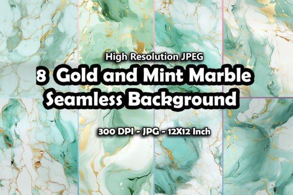 8 Gold and Mint Marble Seamless