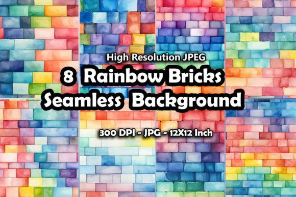8 Rainbow Bricks Seamless Background