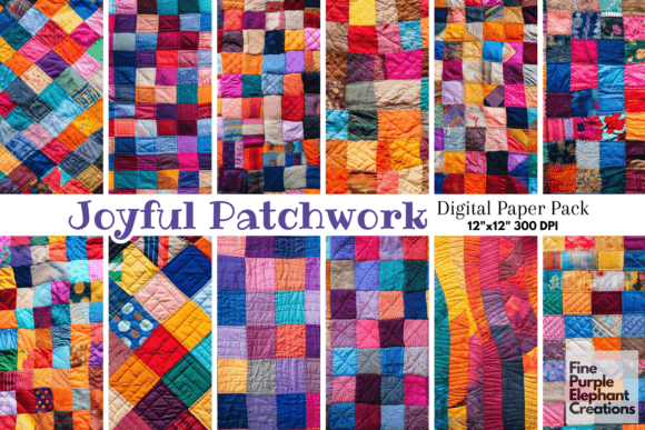 Colorful Patchwork Quilt Fabric Texture: A Versatile Digital Scrapbook Paper Set