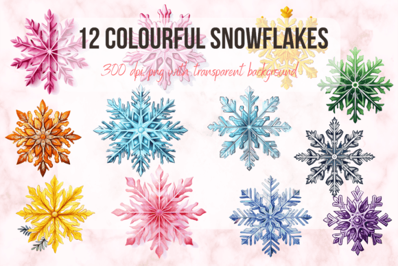 Colourful Snowflakes Illustrations PNG