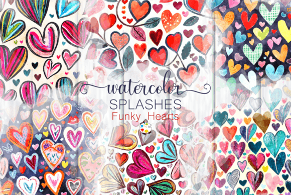 Funky Watercolor Heart Splashes Set 3