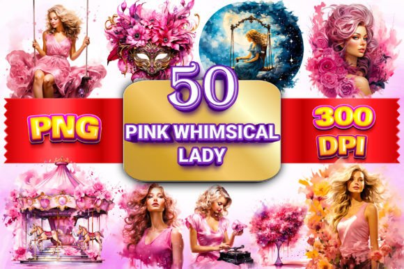 Pink Whimsical Lady Clipart Bundle 1