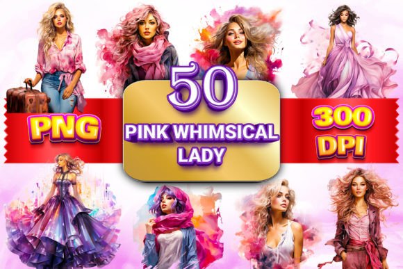 Pink Whimsical Lady Clipart Bundle 10: Strategic Use for Creative and Business Applications