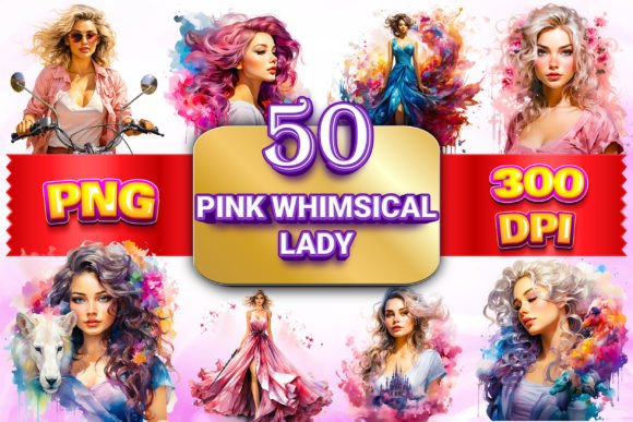 Pink Whimsical Lady Clipart Bundle 7: A Magical Addition to Your Creative Projects
