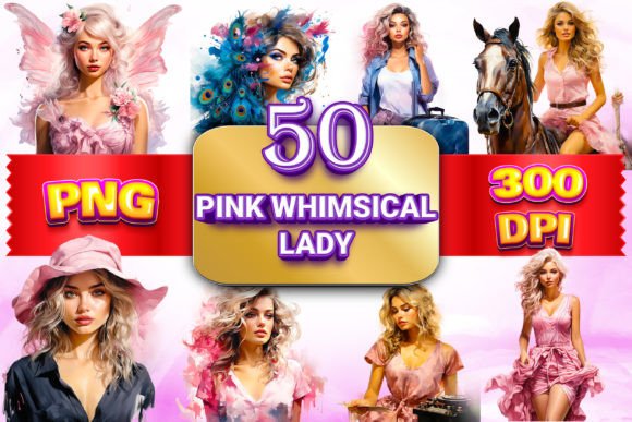Pink Whimsical Lady Clipart Bundle 9