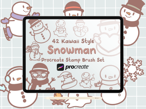 Snowman Procreate Stamp Brush Set: A Kawaii-Style Digital Tool for Creative Projects