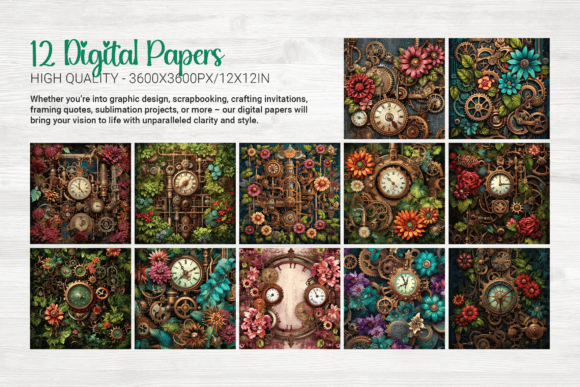 Steampunk Jungle Digital Papers: Merging Nature and Machinery for Creative Projects