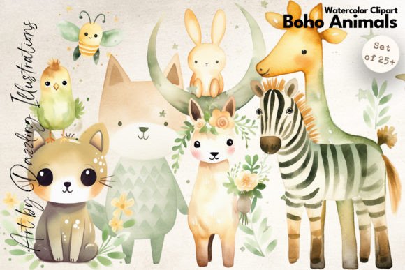 Watercolor Boho Animals Boho Menagerie