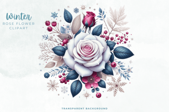 Winter Rose Flower Clipart: A Versatile Design Element for Creative Projects