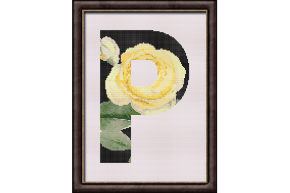 Yellow Rose on Black P Monogram